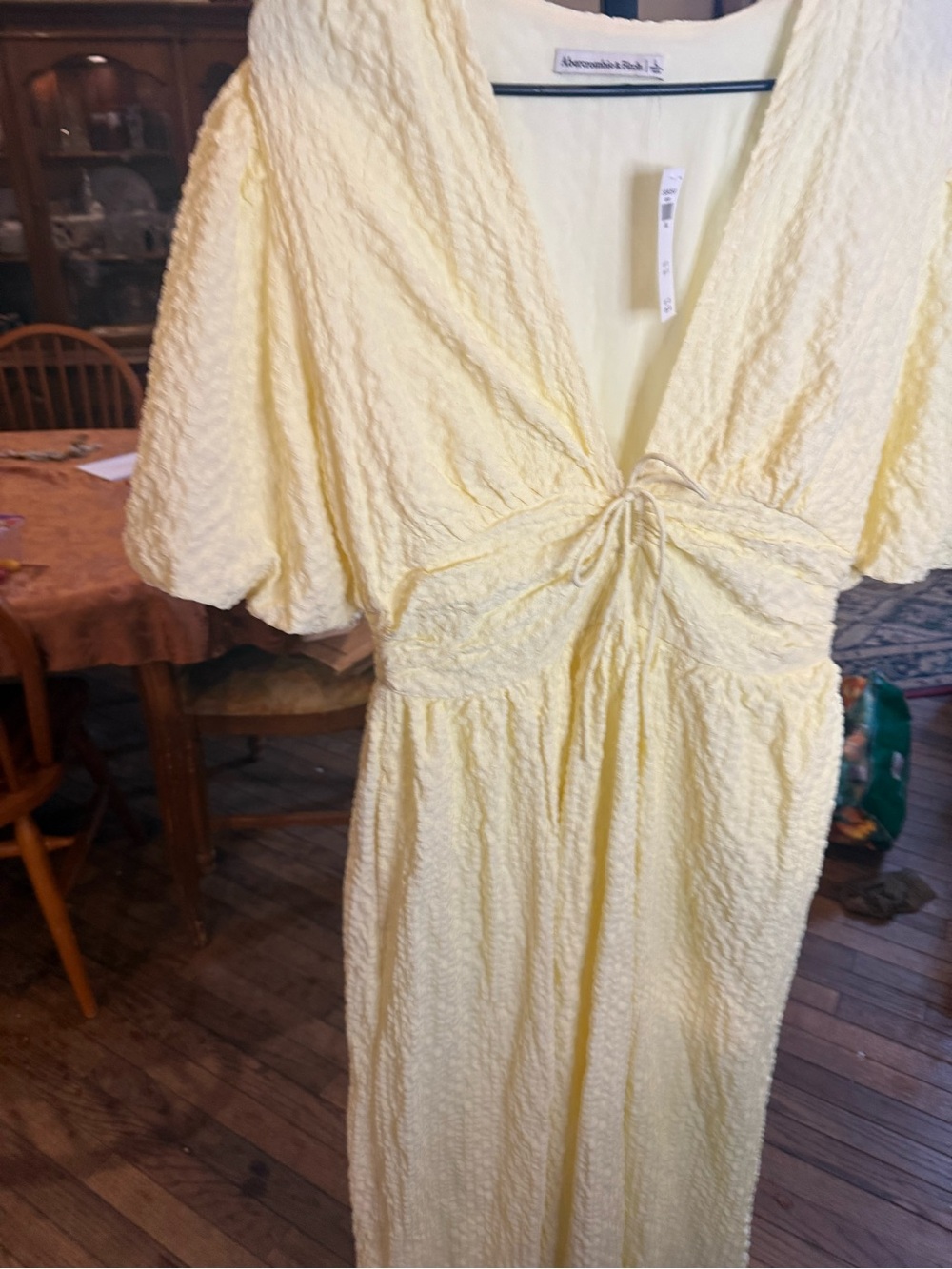 Abercrombie & Fitch Light Yellow Textured Midi Dress
